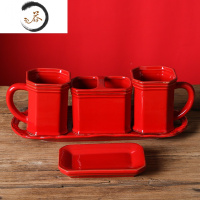 HAOYANGDAO结婚洗漱杯套装陪嫁红色陶瓷卫浴五件套浴室情侣漱口杯牙刷杯定制 喜庆红情侣卫浴五件套浴室用品套件