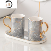 HAOYANGDAO北欧轻奢卫浴四五件套浴室摆件牙缸美式陶瓷牙刷漱口杯子洗漱套装 帝王灰[三件套]小托盘—金把浴室用品套