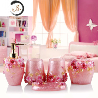 HAOYANGDAO欧式轻奢卫浴五件套卫生间创意时尚简约家用浴室洗漱套装组合摆件 红色浴室用品套件