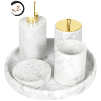 HAOYANGDAO大理石卫浴五件套北欧浴室轻奢刷牙杯洗漱套装卫生间洗手台托盘 五件套白色金盖浴室用品套件