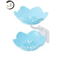 HAOYANGDAO肥皂盒免打孔双层沥水香皂盒卫生间壁挂式皂盒浴室花朵肥皂架 锦上添花[蓝]
