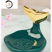 HAOYANGDAO北欧创意陶瓷香皂盒可爱卫生间沥水香皂碟装饰皂拖首饰架 海豚之恋绿色