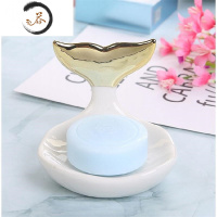 HAOYANGDAO北欧创意陶瓷香皂盒可爱卫生间沥水香皂碟装饰皂拖首饰架 海豚之恋白色