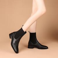 切尔西短靴女粗跟2020秋冬新款毛线中跟方头马丁靴显瘦弹力靴袜靴