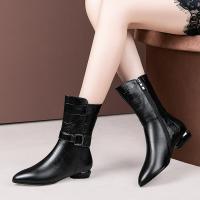 靴子女2020秋款全真皮中长款冬季大码41-43加绒低跟不过膝中筒靴