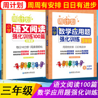 正版全2册周计划 三年级语文阅读理解强化训练100篇+3年级小学数学计算题应用题同步天天练三年级上册下册大全课外人教版暑