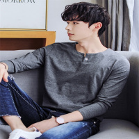 皓朴V领纯棉春季男士长袖t恤男大码中年外穿爸爸春装秋衣男式小衫上衣