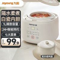 九阳(Joyoung)电炖锅小容量1L家用宝宝煮粥锅婴儿辅食锅煲汤燕窝电炖盅隔水炖家用白瓷 触控式GD102 无防烫提手