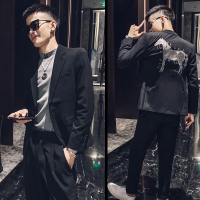 皓朴2019秋季新款潮男小西装套装网红潮牌刺绣个性时尚西服两件套礼服