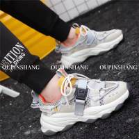 春季新款真皮网面拼接舒适透气时尚厚底老爹鞋