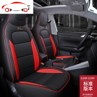 Polo座套19款大众PoloPlus汽车坐垫专用全包围四季波罗女车坐椅套 JING PIN 黑色红线/全皮款(卡通版)