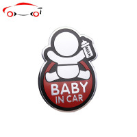 车内有宝宝车贴 BABY IN CAR车贴婴儿孕妇个性警示金属汽车装饰贴 JING PING 圆形款红色1片装
