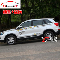 长安CS75专用车贴 个性腰线拉花 改装贴纸 cs75车身彩条 装饰贴花 JING PING 款式九(亚金+深灰)