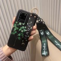 三星s20手机壳s20Ultra软硅胶防摔plus全包边保护套个性创意简约潮流时尚小清新叶子牡丹花腕带挂绳支架女款真智力