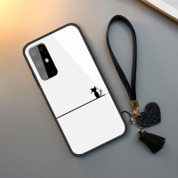 三星S20手机壳网红男女S20plus简笔画线条猫咪S20 Ultra玻璃+防摔软硅胶全包边保护套潮流个性创意简约真智力