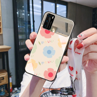 华为p40手机壳女款全包新款华为p40pro玻璃网红镜面外壳新款p40pro泫雅风花朵补妆镜保护套5g版硅胶带挂绳真智力