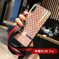 华为荣耀9X手机壳潮壳女全包钢化玻璃硅胶壳挂绳镭射9x pro保护套真智力