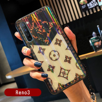 OPPO Reno3手机壳女reno3pro硅胶套镭射钢化玻璃编织挂绳保护壳软真智力