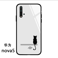 可爱黑猫咪华为Nova4手机壳玻璃镜面4e/3e创意3i/5i全包边情侣网红卡通简约2s男女款5/5pro/3/2真智力