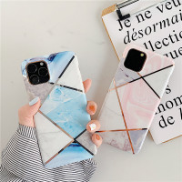 浅蓝色格子华为p30pro手机壳nova3e/4e菱形几何纹镀金硅胶全包边软胶时尚潮流mate20网红同款拼接p2真智力