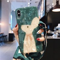 日韩兔子iPhone 11 Pro Max手机壳苹果7plus全包软壳XR潮女6S超薄8贝壳纹XS丝巾挂绳max手真智力