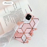 苹果11手机壳大理石iphone11电镀菱格x粉色xr绿色xsmax软壳iphonex全包xmax粉色iphone真智力