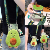 可以背的三星s20手机壳ultra牛油果s8plus女款s10lite毛绒零钱包s9+斜挎挂绳note10背包式软真智力