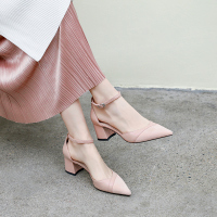 2020春季新品商场同款镶钻坡跟女休闲鞋凉鞋女中跟网红中空单鞋2020新款夏季百搭法式