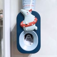 可爱猪宝宝全自动挤牙膏器儿童卡通创意懒人牙膏挤压器牙刷置物架|泳圈河马 挤牙膏器+置物架