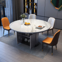 锐取岩板餐桌 轻奢意大利灰亮光岩板餐桌椅组合现代简约实木圆桌家用小户型可伸缩折叠长方形饭桌可储物岩板实木圆桌