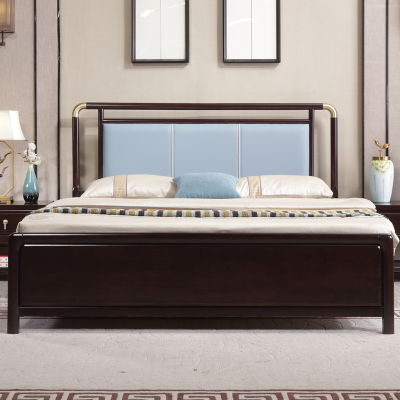 锐取 新中式实木床软包床1.8米高箱储物双人床现代简约主卧室软靠床婚床
