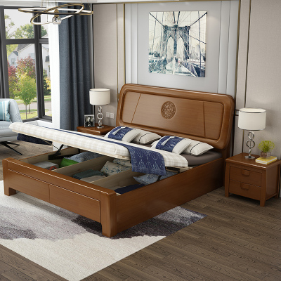 锐取 床 中式实木床1.8米双人床1.5米单人床现代简约主卧室高箱储物床卧室精品家具婚床