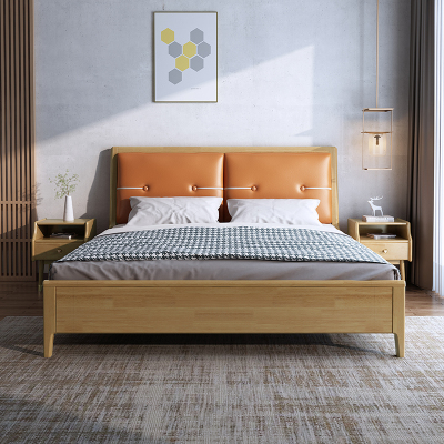 锐取 北欧实木床现代简约1.8米双人床1.5米单人床家用卧室新款储物床原木婚床