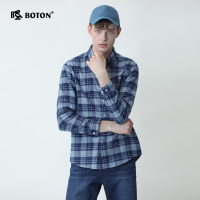 Boton/波顿夏日男士日常休闲百搭透气牛仔蓝格子衬衫 MS573120