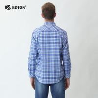 Boton/波顿新款透气舒适时尚男装蓝格衬衫男款百搭上衣
