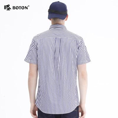 Boton/波顿短袖衬衫男夏季新款条纹衬衣纯棉短袖休闲潮