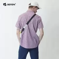 Boton/波顿衬衫男士短袖纯棉格子夏季休闲百搭男式衬衣MS862220