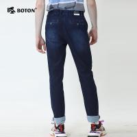 Boton/波顿夏季男士蓝色休闲百搭宽松透气水洗牛仔长裤