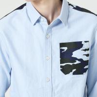 Boton/波顿秋季新款男装休闲衬衫蓝衬衫休闲清新文艺衬衣