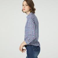 Boton/波顿秋季新款蓝白格子商务休闲方领清新女装衬衫