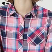 Boton/波顿粉红格子衬衫女新款秋冬时尚百搭休闲长袖
