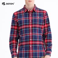 Boton/波顿衬衫男秋装长袖潮流宽松休闲纯棉帅气格子上衣
