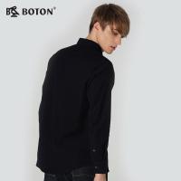 波顿/Boton男士纯色深蓝长袖衬衫秋季商务英伦休闲修身纯棉衬衣