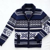 波顿/Boton秋冬新款百搭 蓝白花纹男装拉链毛衣针织花色