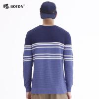 Boton/波顿圆领条纹针织衫休闲秋季新款毛衣男套头保暖潮