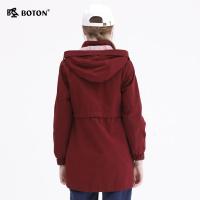 Boton/波顿秋冬女装中长款棉夹克纯色外套新款休闲夹克