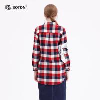 Boton/波顿格子衬衫女秋季新款简约气质衬衣长袖宽松上衣