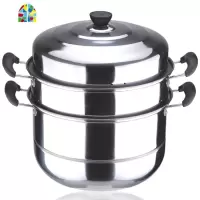 蒸锅不锈钢3层 加厚蒸锅 二层2层电磁炉汤锅 煤气炉锅具 FENGHOU 30cm加厚:买一送六
