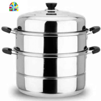 不锈钢蒸锅三层双2层加厚蒸笼汤锅大号蒸锅电磁炉煤气锅具26-30cm FENGHOU 32cm二层复底
