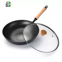 无涂层生铁炒锅老式家用铸铁锅平底炒菜锅具燃煤气灶电磁炉32cm FENGHOU